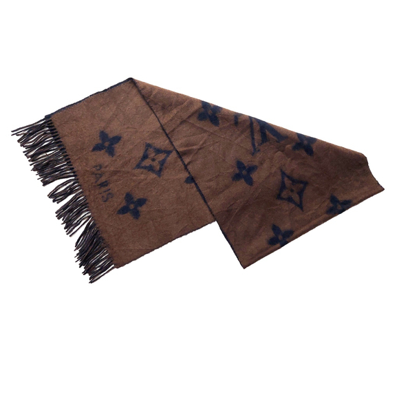 LOUIS VUITTON LV Reykjavik Brown-on-Black Reversible Cashmere Scarf Pre-owned - Picture 3 of 9